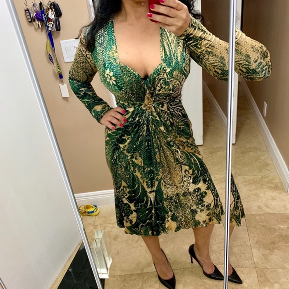 ❌❌sold eBay❌❌ Cavalli 42 gold green snake dress - Picture 3 of 8